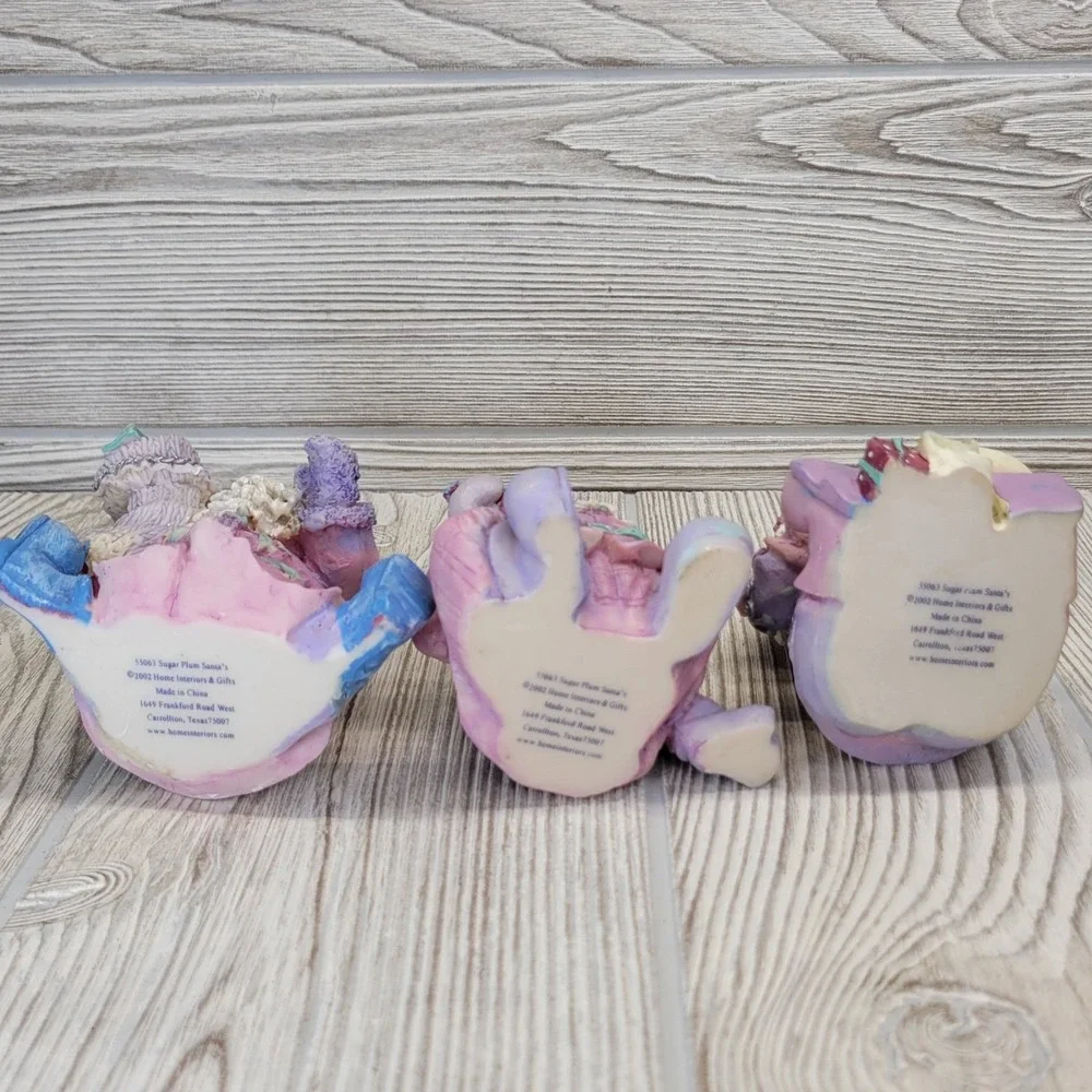 Home Interiors Sugar Plum Santa Set 3 Purple Pink Resin Figurines 55063 2002 Vtg
